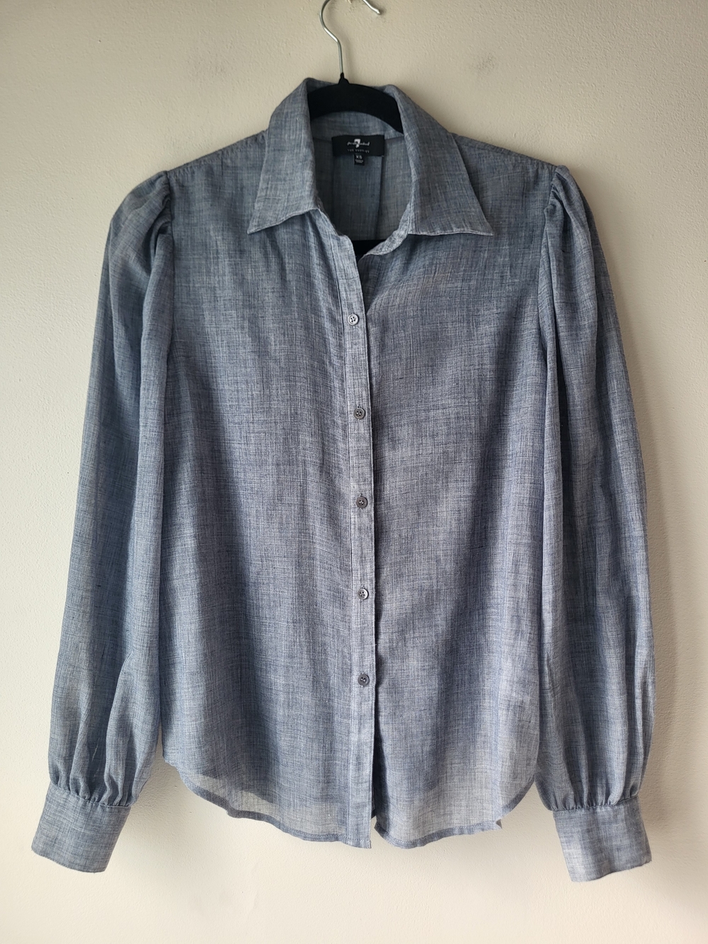 7 For All Mankind Light Sheer Bluish Grey Button-Front Blouse